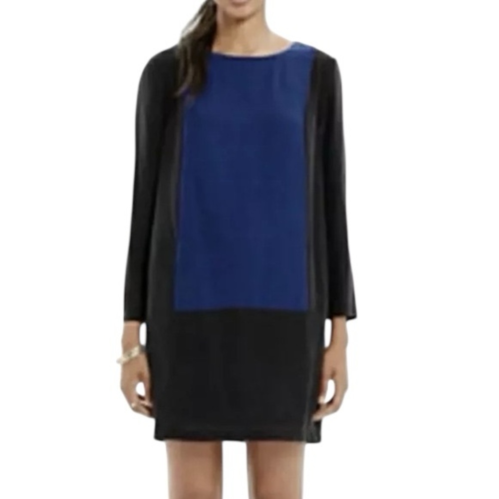 2/$30 Bundle item Madewell Silk Blend Long Sleeve Dress in Blue Black Small